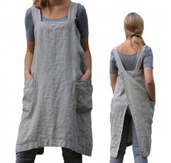 ZQFFB Pinafore 포켓이있는 여성용 크로스 백 앞치마 작업용 일본 작업복 원예 요리 그림 베이킹