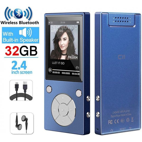 CCHKFEI 32GB MP3 플레이어 with Bluetooth 6.1 cm (2.4 인치) 스크린 뮤직 플레이어 with 스피커 FM 라디오 보이스 레코더 for Children 학생 성인 보이스 레코더 블루투스 Mp3 플레이어 