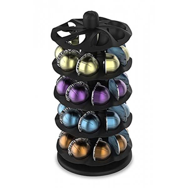 EVERIE 로터리 커피 포드 캡슐 회전목마 홀더 정리함 네스프레소 Vertuoline 캡슐 40개와 호환 가능(검은색)