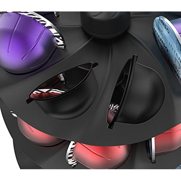 EVERIE 로터리 커피 포드 캡슐 회전목마 홀더 정리함 네스프레소 Vertuoline 캡슐 40개와 호환 가능(검은색)