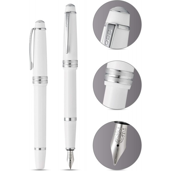 Cross Bailey Light 만년필 (닙 크기 F, 선물 상자 포함) 화이트 화이트 파인