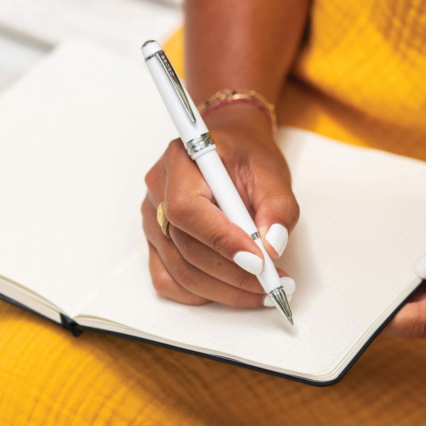 Cross Bailey Light 만년필 (닙 크기 F, 선물 상자 포함) 화이트 화이트 파인