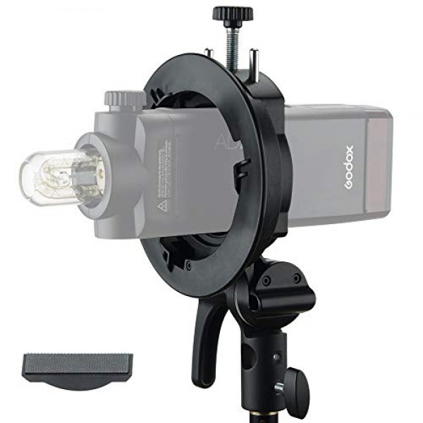 Godox S2 Speedlite S 형 브래킷 Bowens 마운트, Godox V1 AD200Pro AD400Pro AD200 V860II TT685 TT600 TT350, 정밀한 기울기 제어, 대형 조정 핸들, 통합 우산 마운트, 더 컴팩트