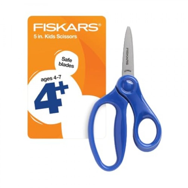 Fiskars 5인치 4~7세 어린이용 뾰족한 가위 - 학교 또는 공예용 가위 - 학용품으로 돌아가기 - 블루