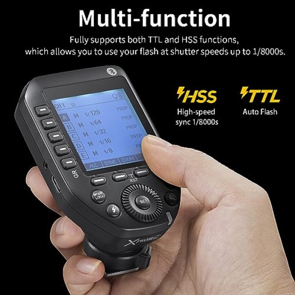 Canon 카메라용 GODOX XProII-C TTL 무선 플래시 트리거, 2.4G 무선 플래시 송신기 HSS 1/8000S, Bluetooth 연결, TCM 변환 기능, 새로운 핫슈 잠금, 대형 LCD 디스플레이