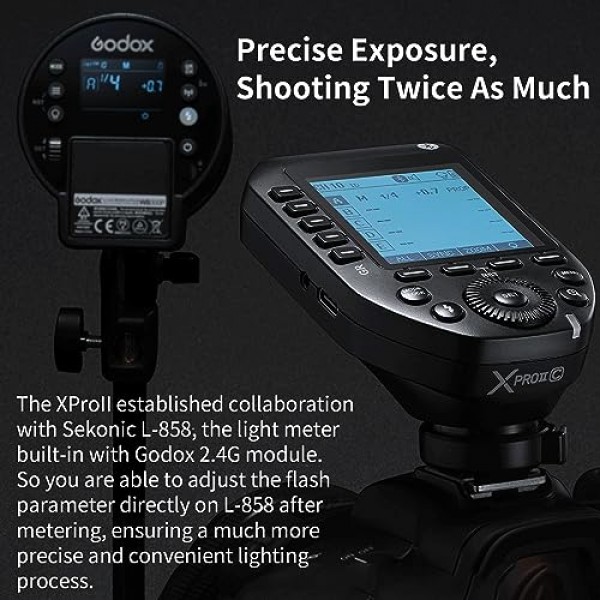 Canon 카메라용 GODOX XProII-C TTL 무선 플래시 트리거, 2.4G 무선 플래시 송신기 HSS 1/8000S, Bluetooth 연결, TCM 변환 기능, 새로운 핫슈 잠금, 대형 LCD 디스플레이