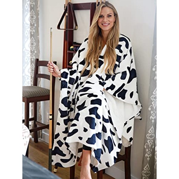 Tirrinia Sherpa 웨어러블 담요 성인 여성을위한 슈퍼 부드럽고 편안한 플러시 양털 판초 남성 어린이는 랩 커버 실내 또는 실외, 55''x 80'' Dalmation을 던졌습니다
