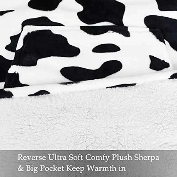 Tirrinia Sherpa 웨어러블 담요 성인 여성을위한 슈퍼 부드럽고 편안한 플러시 양털 판초 남성 어린이는 랩 커버 실내 또는 실외, 55''x 80'' Dalmation을 던졌습니다