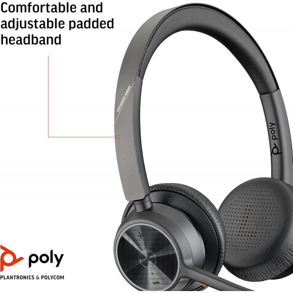 Plantronics Poly - Voyager 4320 UC 무선 헤드셋(Plantronics) - Boom Boom 헤드폰 - USB-A Bluetooth 어댑터 - Teams, Zoom 등과 호환 가능 - 블랙 USB-A 스테레오