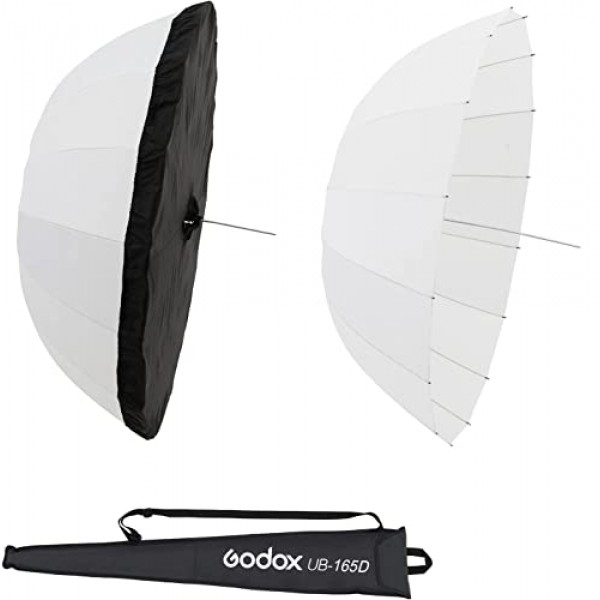 Godox UB-165D 65 165cm 포물선 깊은 부드러운 빛 우산 반투명 사진 우산 사진 스튜디오 비디오 촬영을위한 검은 은색 반사 커버가있는 대형 부드러운 빛 우산