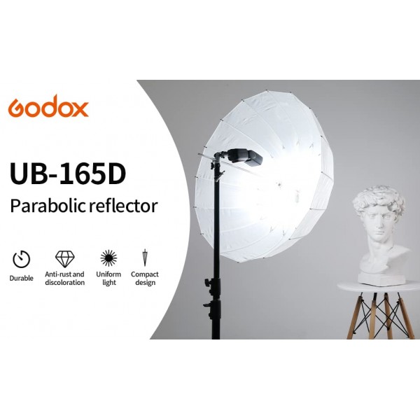 Godox UB-165D 65 165cm 포물선 깊은 부드러운 빛 우산 반투명 사진 우산 사진 스튜디오 비디오 촬영을위한 검은 은색 반사 커버가있는 대형 부드러운 빛 우산