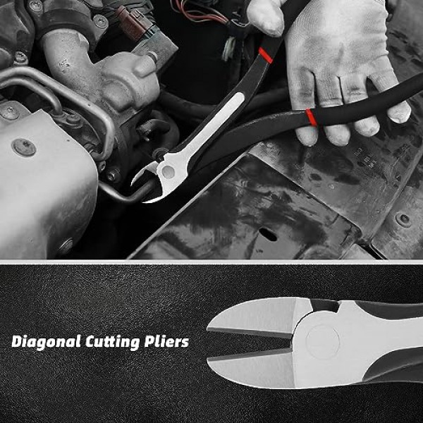 AIRTOON 4PCS 11 엑스트라 롱 니들 노즈 플라이어 세트, 롱 리치 직선 플라이어, 45° 및 90° 구부러진 노즈 플라이어, 대각선 플라이어, 자동차 수리/집안 작업을 위해 좁은 