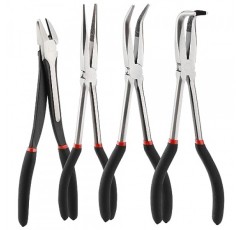 AIRTOON 4PCS 11 엑스트라 롱 니들 노즈 플라이어 세트, 롱 리치 직선 플라이어, 45° 및 90° 구부러진 노즈 플라이어, 대각선 플라이어, 자동차 수리/집안 작업을 위해 좁은 