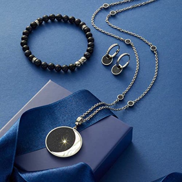 Jewels by Leonardo Loreto 팔찌 스테인레스 스틸 1피스, 탄성 블루 스톤 비드 팔찌, 지르코니아 론델 블루 실버, 여성용 쥬얼리, 022156, 스테인레스 스틸, 보석 없음