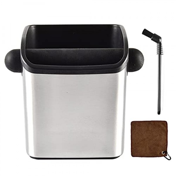 CAFEMASY 에스프레소 그라운드 노크 박스 탈착식 노크 바와 미끄럼 방지 베이스가 있는 미니 내구성 스테인레스 스틸 커피 그라인드 노크 박스