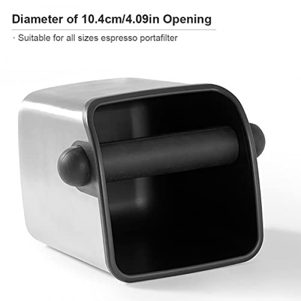 CAFEMASY 에스프레소 그라운드 노크 박스 탈착식 노크 바와 미끄럼 방지 베이스가 있는 미니 내구성 스테인레스 스틸 커피 그라인드 노크 박스