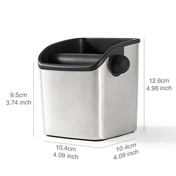 CAFEMASY 에스프레소 그라운드 노크 박스 탈착식 노크 바와 미끄럼 방지 베이스가 있는 미니 내구성 스테인레스 스틸 커피 그라인드 노크 박스