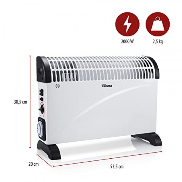 Tristar 전기 대류 히터 - 3가지 가열 수준 및 터보 기능 - 타이머 - 2000W - KA-5914