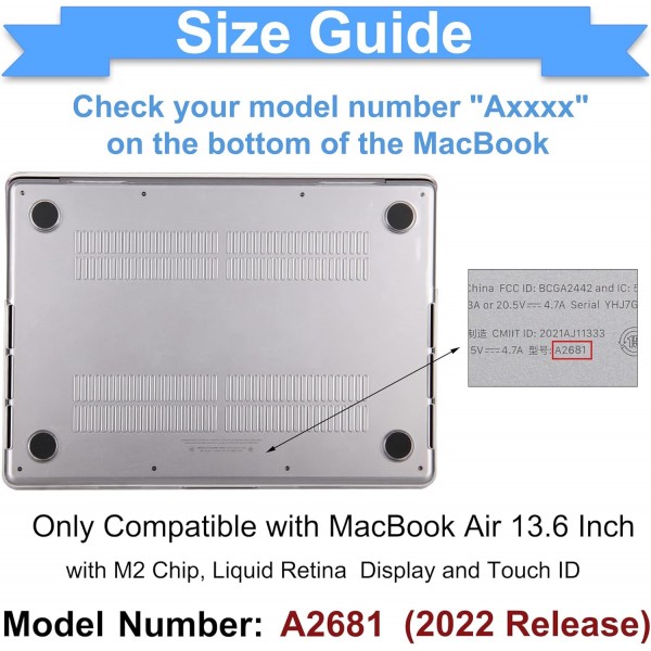 MacBook Air 13.6 인치 2023 2022 M2 A2681과 호환되는 ZAOJUP 케이스, Liquid Retina 디스플레이 터치 ID, MacBook Air M2 케이스용 슬림 플라스틱 하드 쉘 케이스 + 키보드 커버, Crystal Clear