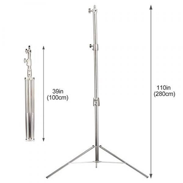 EACHSHOT 2팩 라이트 스탠드(휴대용 가방 포함), 스테인레스 스틸 고강도 1/4 ~ 3/8 어댑터 라이트 스탠드 Godox LED 모노라이트, Aputure, Amaran, Zhiyun, Nanlite LED 조명 등용