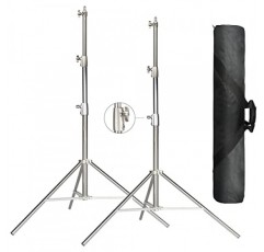 EACHSHOT 2팩 라이트 스탠드(휴대용 가방 포함), 스테인레스 스틸 고강도 1/4 ~ 3/8 어댑터 라이트 스탠드 Godox LED 모노라이트, Aputure, Amaran, Zhiyun, Nanlite LED 조명 등용