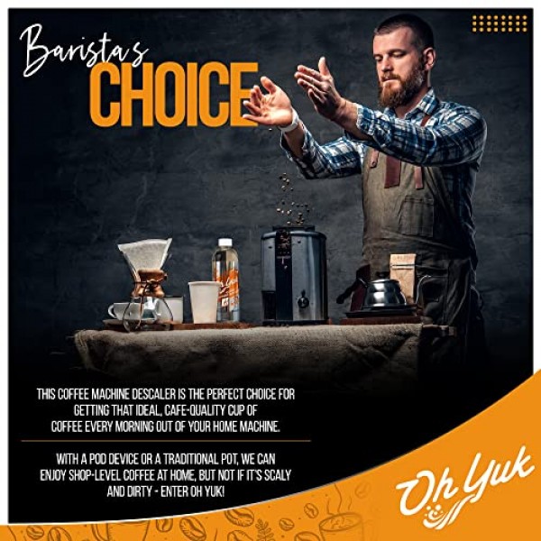 Oh Yuk 커피 머신 디스케일러 - 모든 브랜드 및 기계 유형에 보편적으로 호환되는 세척 및 스케일 제거 솔루션: Breville, Delonghi, Nespresso, Keurig - 16oz