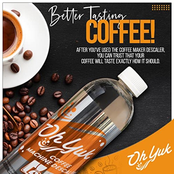Oh Yuk 커피 머신 디스케일러 - 모든 브랜드 및 기계 유형에 보편적으로 호환되는 세척 및 스케일 제거 솔루션: Breville, Delonghi, Nespresso, Keurig - 16oz