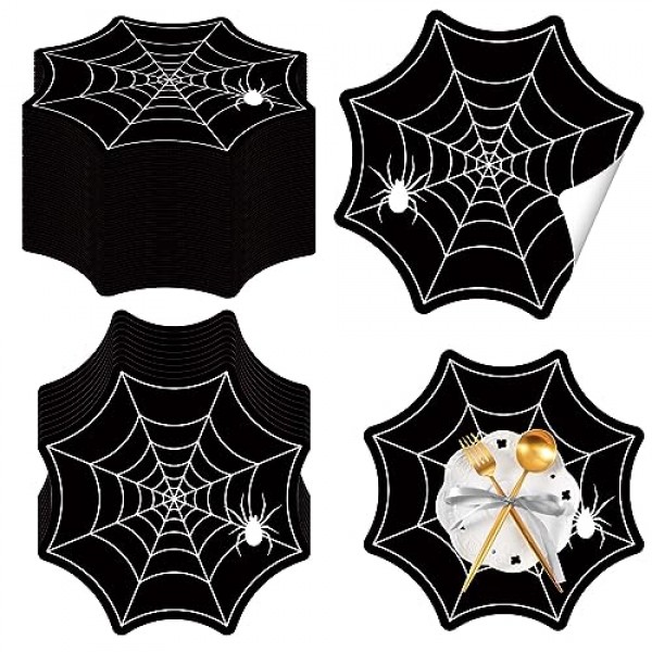 50 Pcs 스파이더 웹 할로윈 Placemats 12.6 x 12.6 인치 일회용 할로윈 테이블 매트 종이 단면 인쇄 할로윈 장소 매트 생일 리셉션 주방 식탁 파티