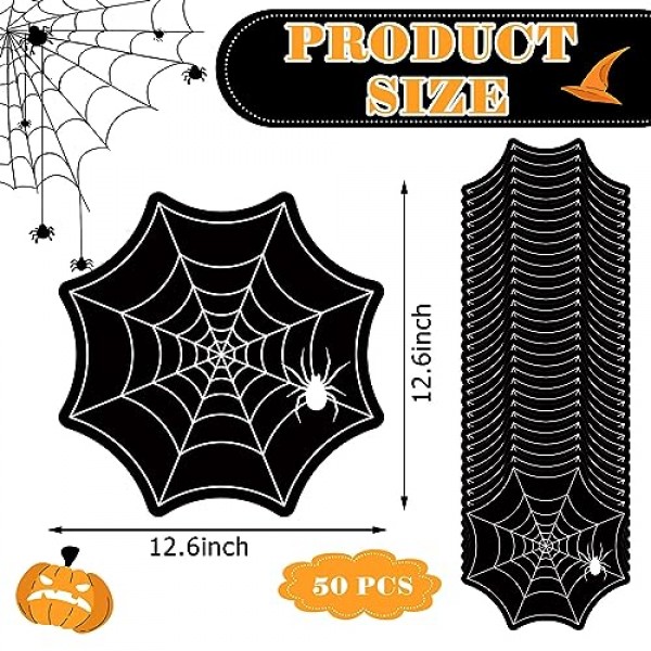 50 Pcs 스파이더 웹 할로윈 Placemats 12.6 x 12.6 인치 일회용 할로윈 테이블 매트 종이 단면 인쇄 할로윈 장소 매트 생일 리셉션 주방 식탁 파티