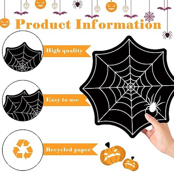 50 Pcs 스파이더 웹 할로윈 Placemats 12.6 x 12.6 인치 일회용 할로윈 테이블 매트 종이 단면 인쇄 할로윈 장소 매트 생일 리셉션 주방 식탁 파티