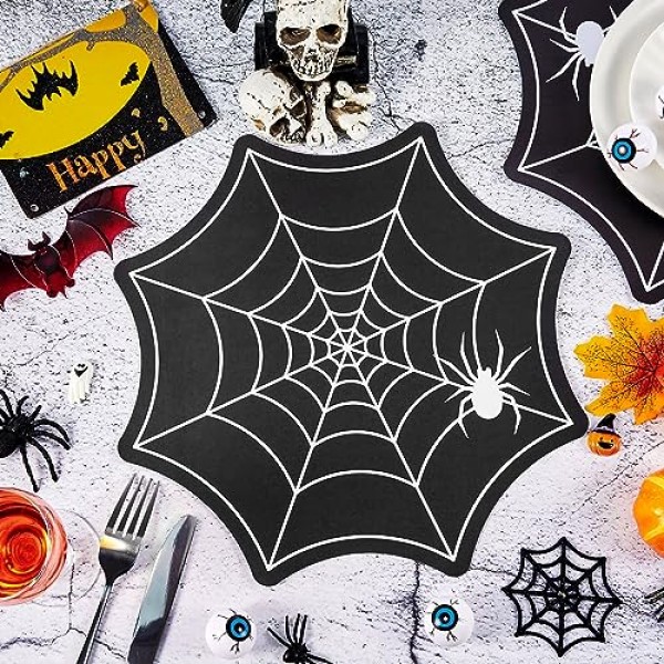 50 Pcs 스파이더 웹 할로윈 Placemats 12.6 x 12.6 인치 일회용 할로윈 테이블 매트 종이 단면 인쇄 할로윈 장소 매트 생일 리셉션 주방 식탁 파티