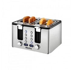 Mecity 4슬라이스 토스터, 스테인리스 스틸 4슬롯 토스터(예열 랙 포함), 터치 시 시원함, 베이글/해동/재가열 기능 탈착식 트레이, 브라우닝 설정 6개, 매우 넓은 슬롯, 