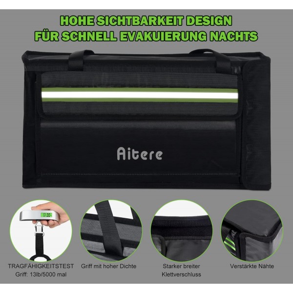 Lipo & EBike용 Aitere 배터리 백, EBike 배터리 백, 내화성 배터리 백 보관, 충전 및 운반용 Lipo Safe Bag, 탈착식 메자닌 초대형 배터리 금고 44 x 24 x 11 cm