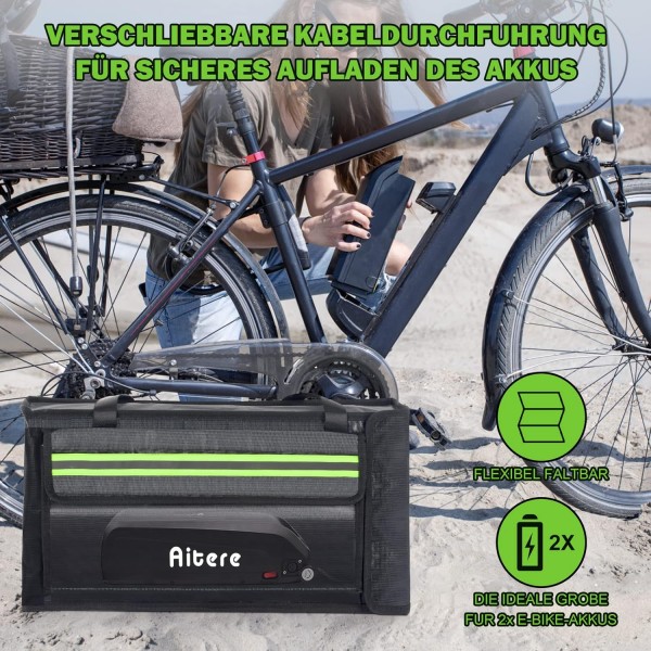 Lipo & EBike용 Aitere 배터리 백, EBike 배터리 백, 내화성 배터리 백 보관, 충전 및 운반용 Lipo Safe Bag, 탈착식 메자닌 초대형 배터리 금고 44 x 24 x 11 cm