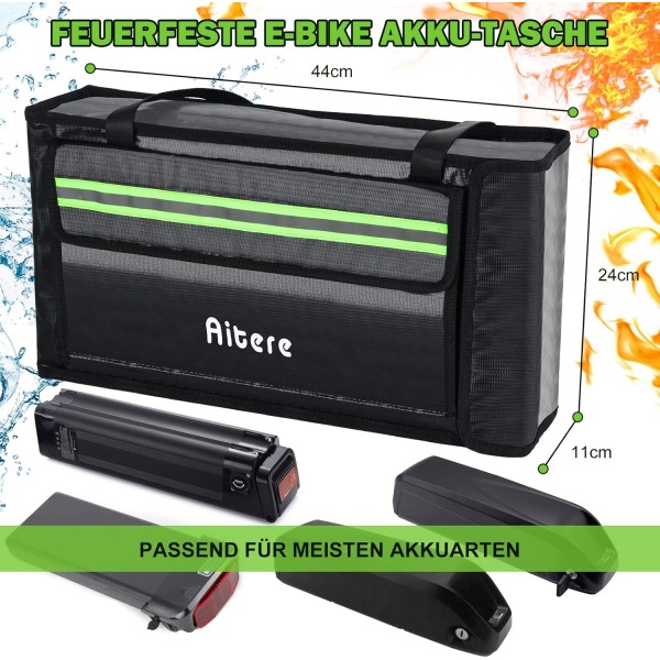 Lipo & EBike용 Aitere 배터리 백, EBike 배터리 백, 내화성 배터리 백 보관, 충전 및 운반용 Lipo Safe Bag, 탈착식 메자닌 초대형 배터리 금고 44 x 24 x 11 cm