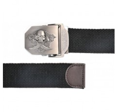 FALETO 남성용 군용 벨트 패브릭 벨트 해골 버클 캔버스 청바지 벨트 140cm + 오리지널 선물 상자 140cm 맞춤 허리 115-122cm 블랙