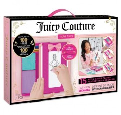 Make It Real Juicy Couture 패션 익스체인지 - 아동용 패션 디자인 키트 - 스크래치 플레이트, 스티커, 색연필 등이 포함된 아트 세트 - 소녀들을 위한 선물