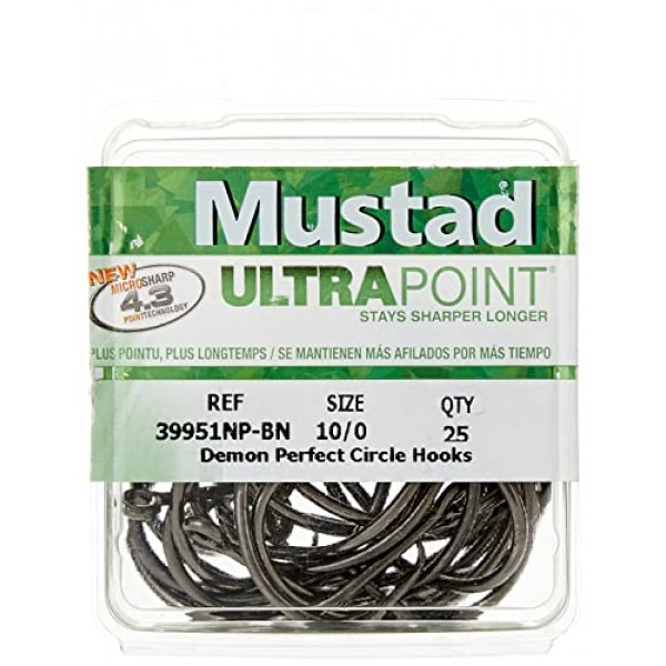 Mustad Demon Perfect Circle, 인라인 1X 가는 와이어 - 블랙 니켈 크기 3/0 - 25개 팩