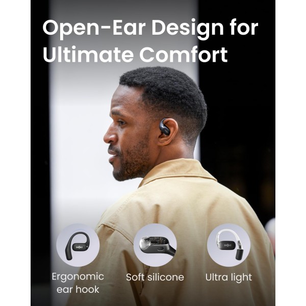 SHOKZ OpenFit True Wireless 이어버드(TWS), Open Ear Bluetooth 무선 헤드폰, OpenBass 알고리즘을 사용한 오디오 우수성, 28시간 런타임, 사무/레저/스포츠를 위한 동반자, 블랙 블랙