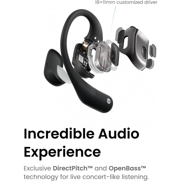 SHOKZ OpenFit True Wireless 이어버드(TWS), Open Ear Bluetooth 무선 헤드폰, OpenBass 알고리즘을 사용한 오디오 우수성, 28시간 런타임, 사무/레저/스포츠를 위한 동반자, 블랙 블랙