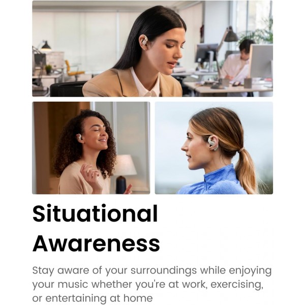 SHOKZ OpenFit True Wireless 이어버드(TWS), Open Ear Bluetooth 무선 헤드폰, OpenBass 알고리즘을 사용한 오디오 우수성, 28시간 런타임, 사무/레저/스포츠를 위한 동반자, 블랙 블랙