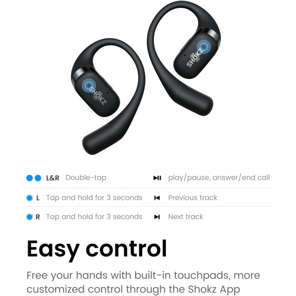 SHOKZ OpenFit True Wireless 이어버드(TWS), Open Ear Bluetooth 무선 헤드폰, OpenBass 알고리즘을 사용한 오디오 우수성, 28시간 런타임, 사무/레저/스포츠를 위한 동반자, 블랙 블랙