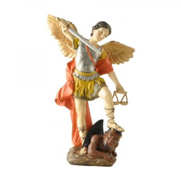 BonzaPicks 11.42인치 세인트 마이클 동상, 세인트 마이클 대천사는 사탄 컬렉션 인형, 종교 수집용 천사 조각상(컬러)에 승리를 거두었습니다.