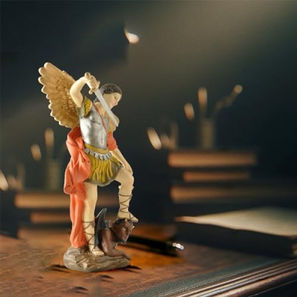 BonzaPicks 11.42인치 세인트 마이클 동상, 세인트 마이클 대천사는 사탄 컬렉션 인형, 종교 수집용 천사 조각상(컬러)에 승리를 거두었습니다.