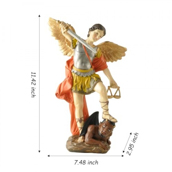BonzaPicks 11.42인치 세인트 마이클 동상, 세인트 마이클 대천사는 사탄 컬렉션 인형, 종교 수집용 천사 조각상(컬러)에 승리를 거두었습니다.