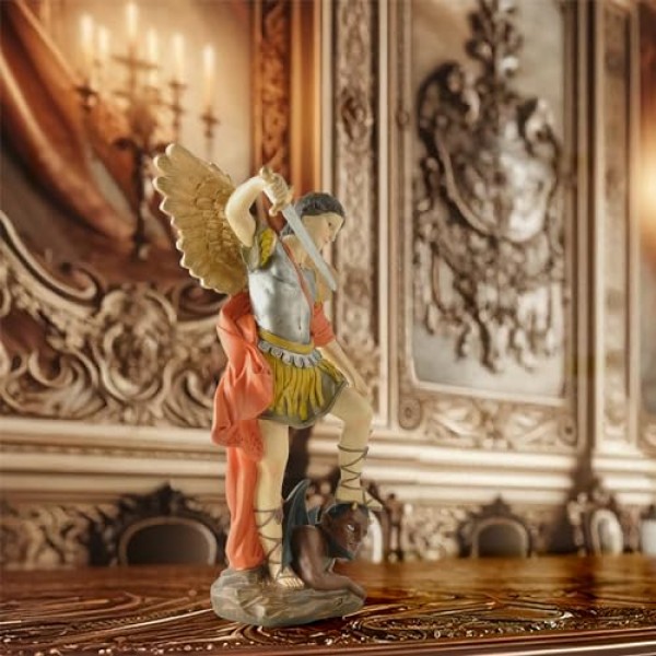 BonzaPicks 11.42인치 세인트 마이클 동상, 세인트 마이클 대천사는 사탄 컬렉션 인형, 종교 수집용 천사 조각상(컬러)에 승리를 거두었습니다.