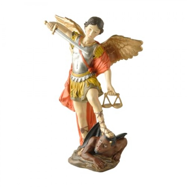 BonzaPicks 11.42인치 세인트 마이클 동상, 세인트 마이클 대천사는 사탄 컬렉션 인형, 종교 수집용 천사 조각상(컬러)에 승리를 거두었습니다.