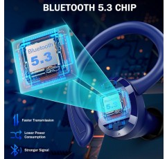 Rulefiss Bluetooth 스포츠 헤드폰, 무선 Bluetooth 5.3 HiFi 스테레오 헤드폰, HD 마이크가 장착된 13mm 드라이버 무선 이어버드, 브래킷이 있는 48시간 인이어 이어폰, IP7 방수, USB