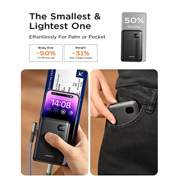AINOPE 휴대용 충전기 가장 작은 10000mAh 전원 은행 USB C 미니 휴대용 충전기 PD 20W 고속 충전 휴대용 배터리 충전기 iPhone 15 Pro Max 14 iPad Samsung용 삼중 출력 전화 충전기