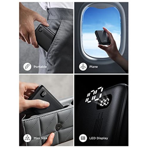 AINOPE 휴대용 충전기 가장 작은 10000mAh 전원 은행 USB C 미니 휴대용 충전기 PD 20W 고속 충전 휴대용 배터리 충전기 iPhone 15 Pro Max 14 iPad Samsung용 삼중 출력 전화 충전기